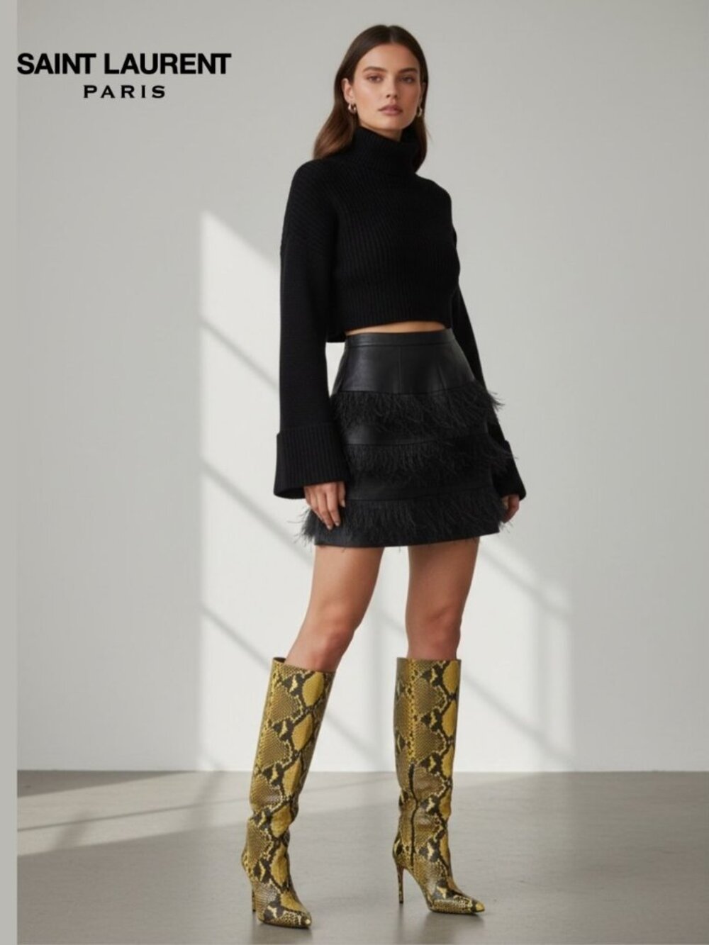 Saint Laurent Abbey Snakeskin Boots In Beige Python
